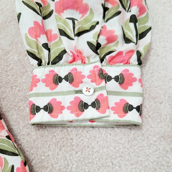 Talbots Women’s Medium Floral Boho Peasant Blouse 100% Cotton Pink Green Long Sl - Picture 6 of 12